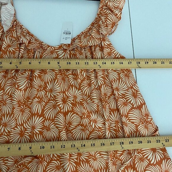 Loft Leafed Flutter Strap Pocket Midi Dress Large Orange Tie Waist Side Slit - Picture 10 of 12